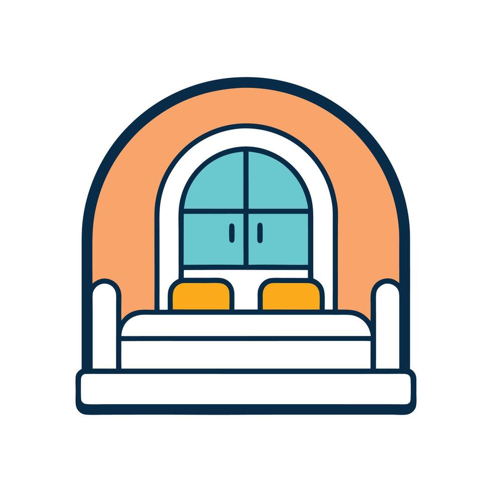 Elegant Bedroom with Large Arched Windows vector