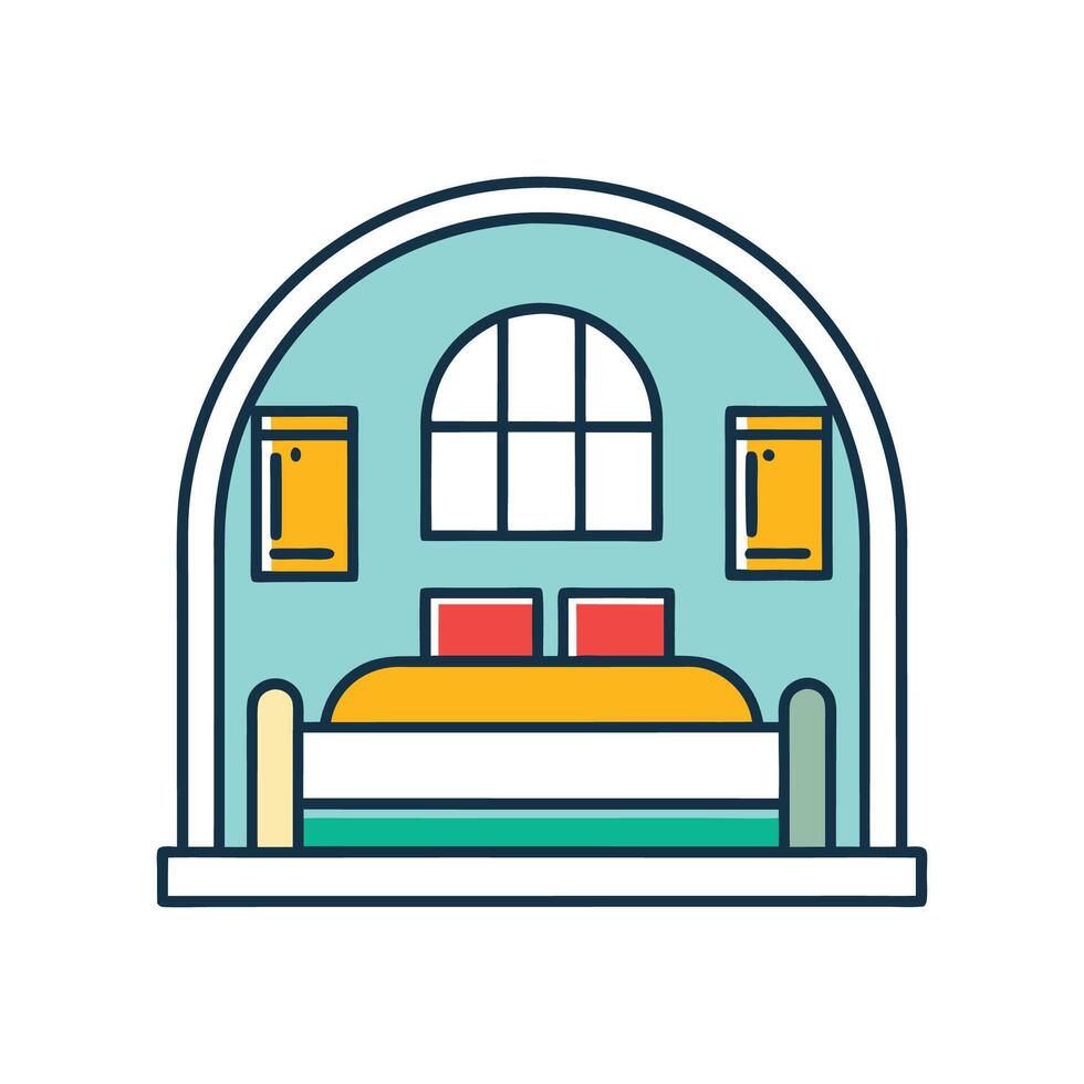 Modern Bedroom with Elegant Large Arched Windows vector