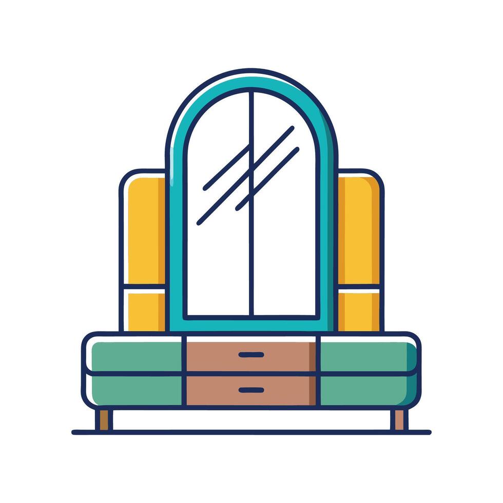 Elegant Bedroom with Large FloortoCeiling Mirror icon vector