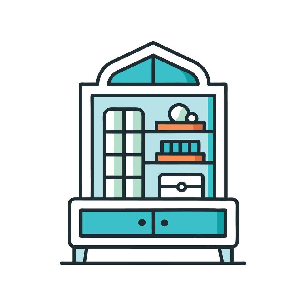Contemporary Bedroom Featuring Glass Display Cabinet vector