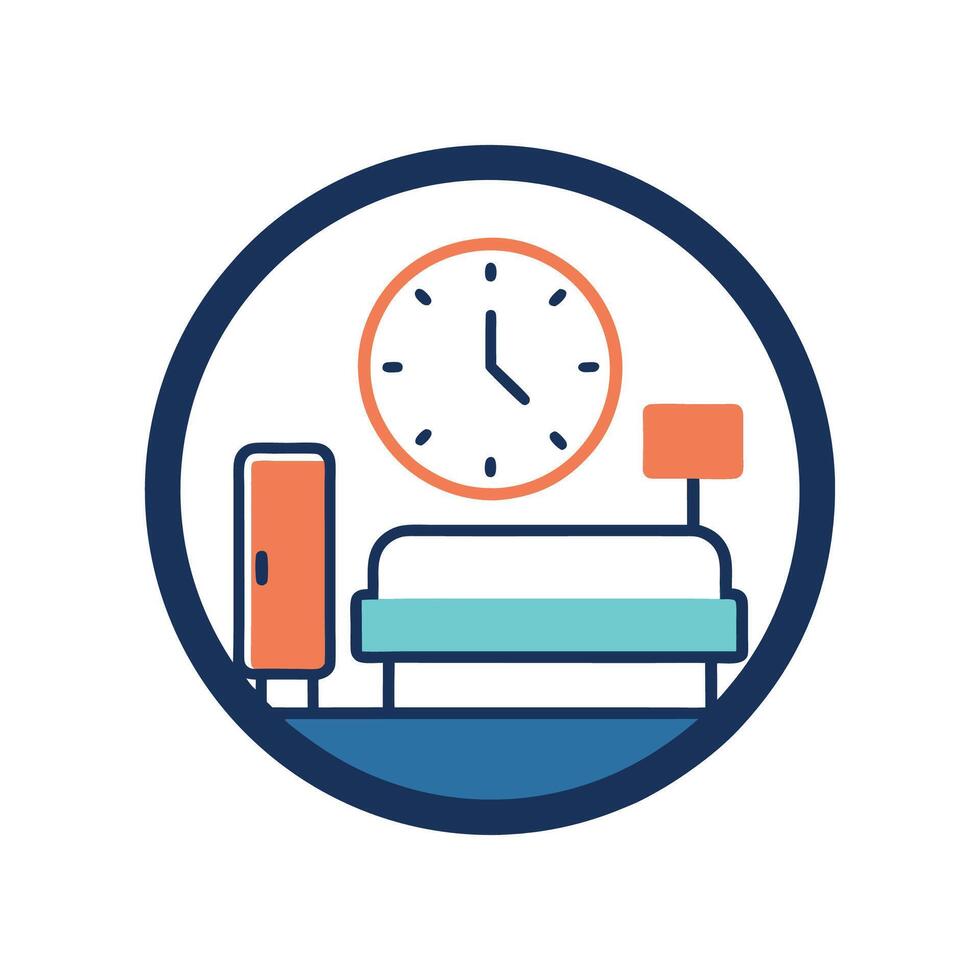 Stylish Bedroom with Large Wall Clock Design vector