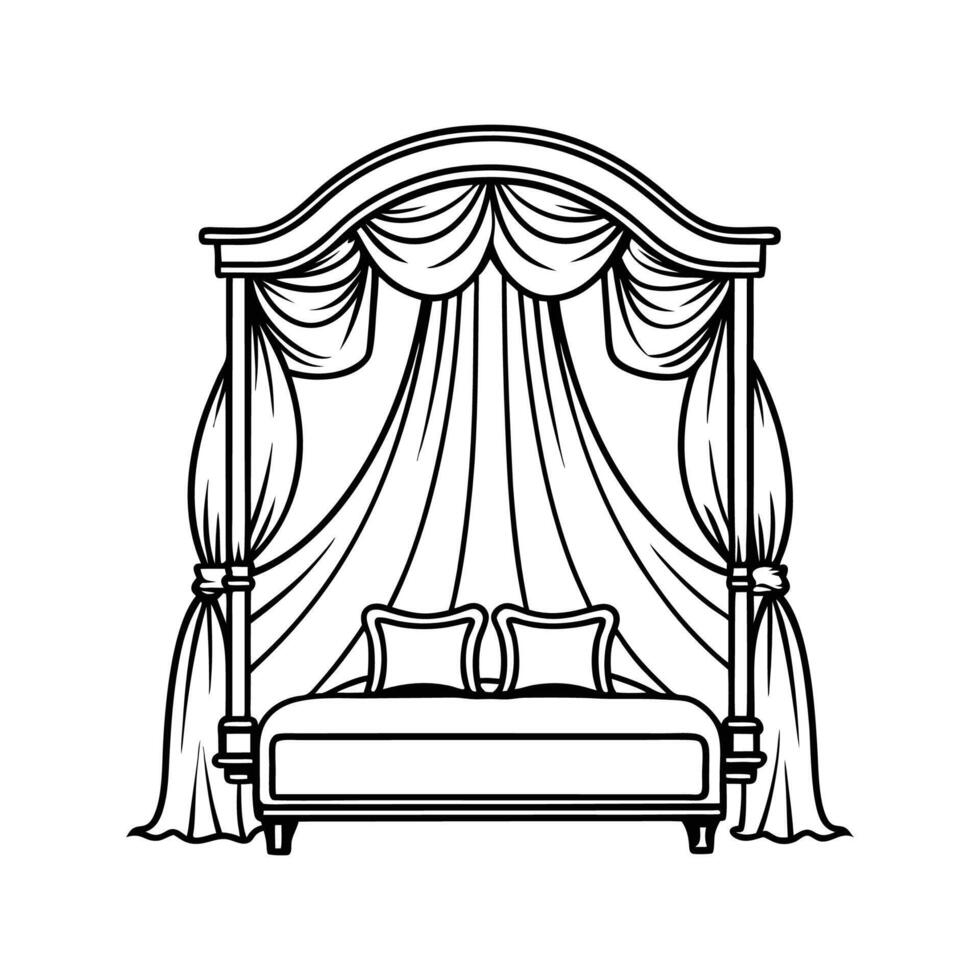 Elegant Bedroom with Luxurious Satin Drapes vector