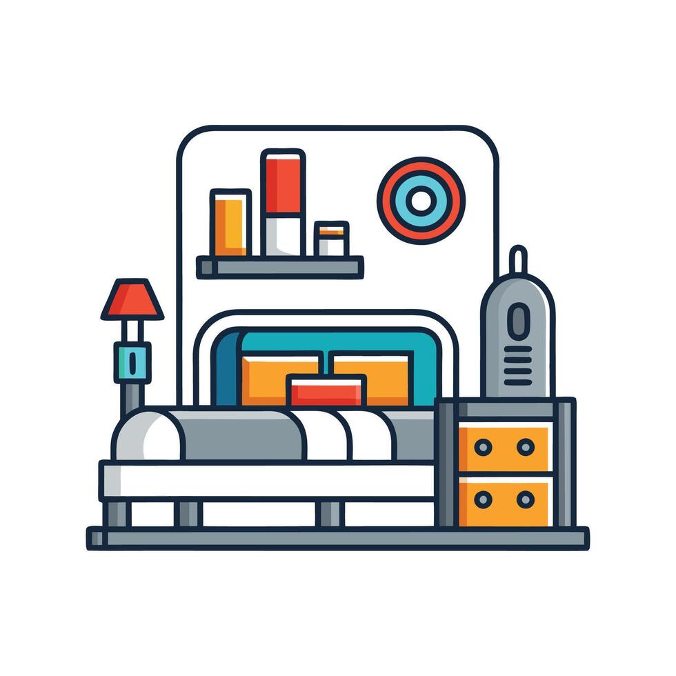 Chic Bedroom with Industrial Metal Accents vector