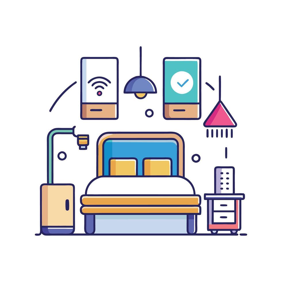Stylish Bedroom with Smart Ambient Lighting vector