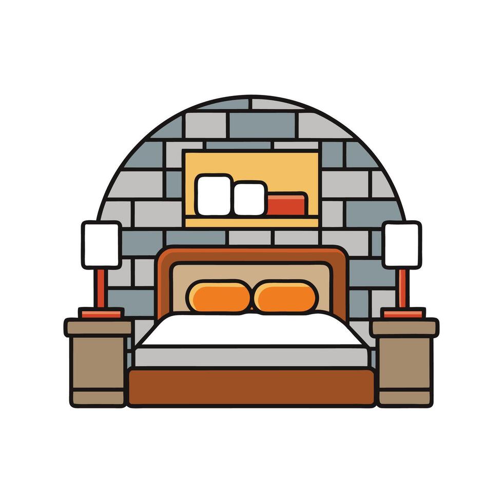 Elegant Bedroom Featuring Natural Stone Wall Accent vector