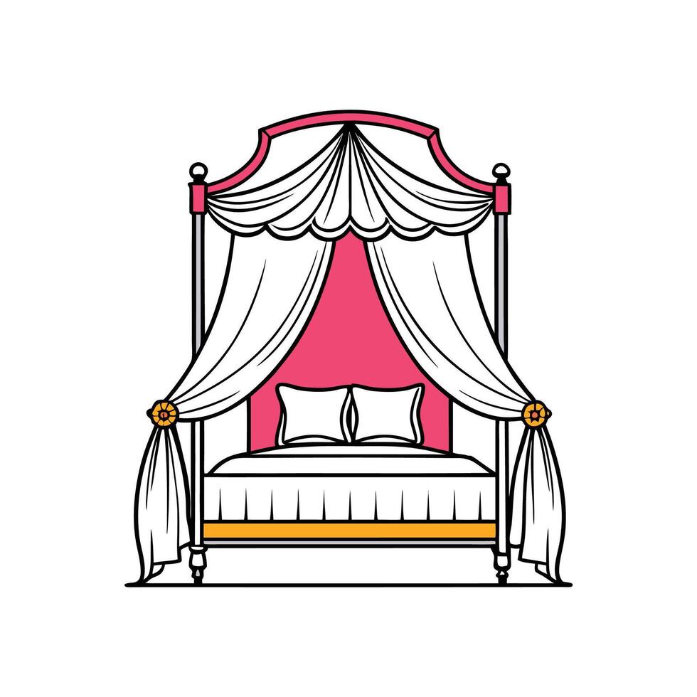 Stylish Bedroom with Beautiful Bed Canopy vector