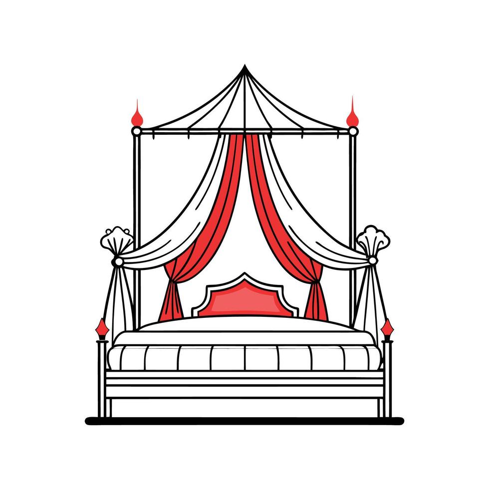 Chic Bedroom with Romantic Draped Bed Canopy vector