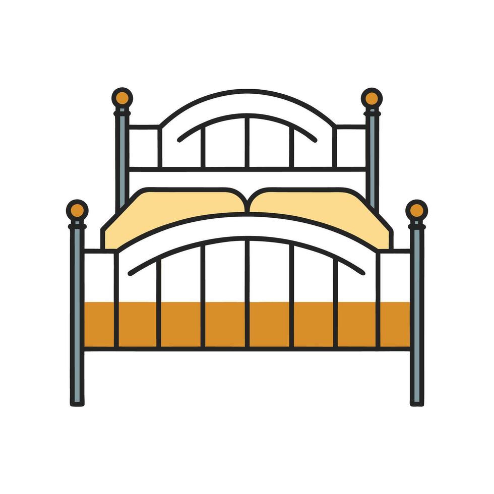 Chic Bedroom with Rustic Metal Bed Frame vector