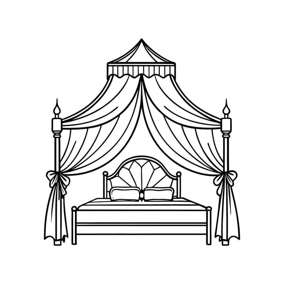 Modern Bedroom Featuring Romantic Bed Canopy vector