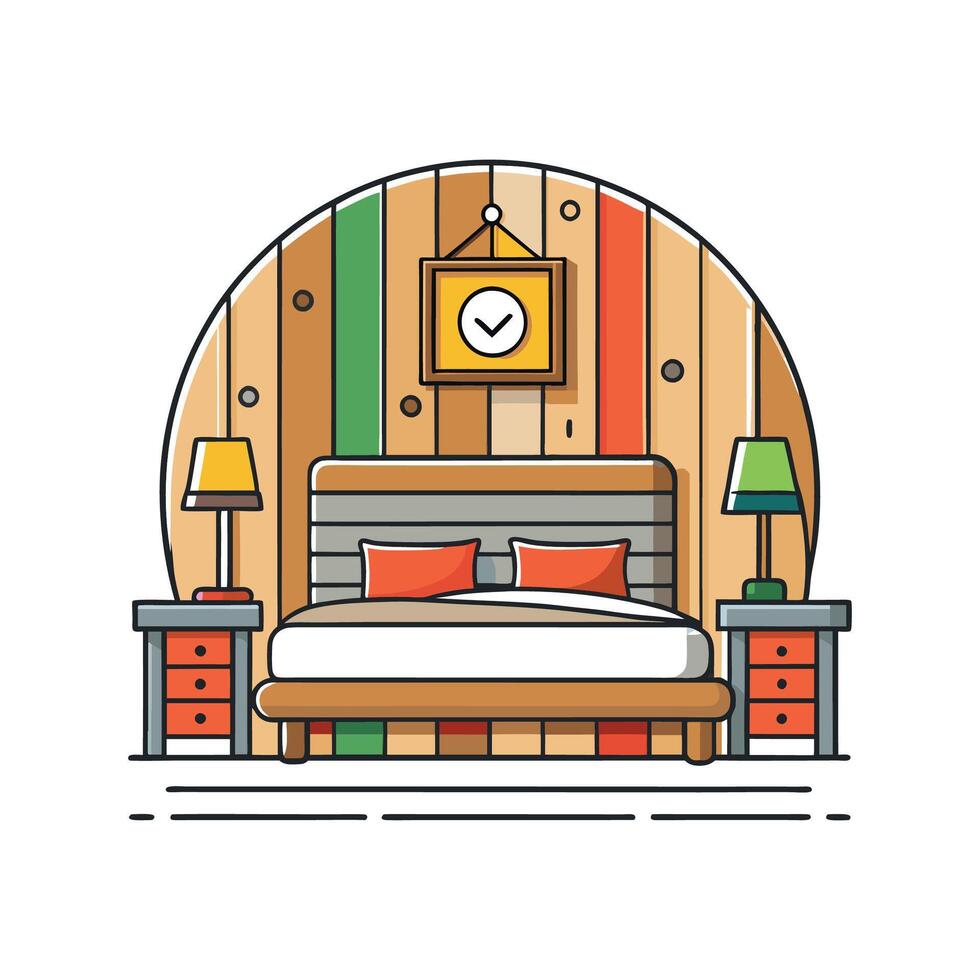 Elegant Bedroom with Rustic Reclaimed Wood Features vector