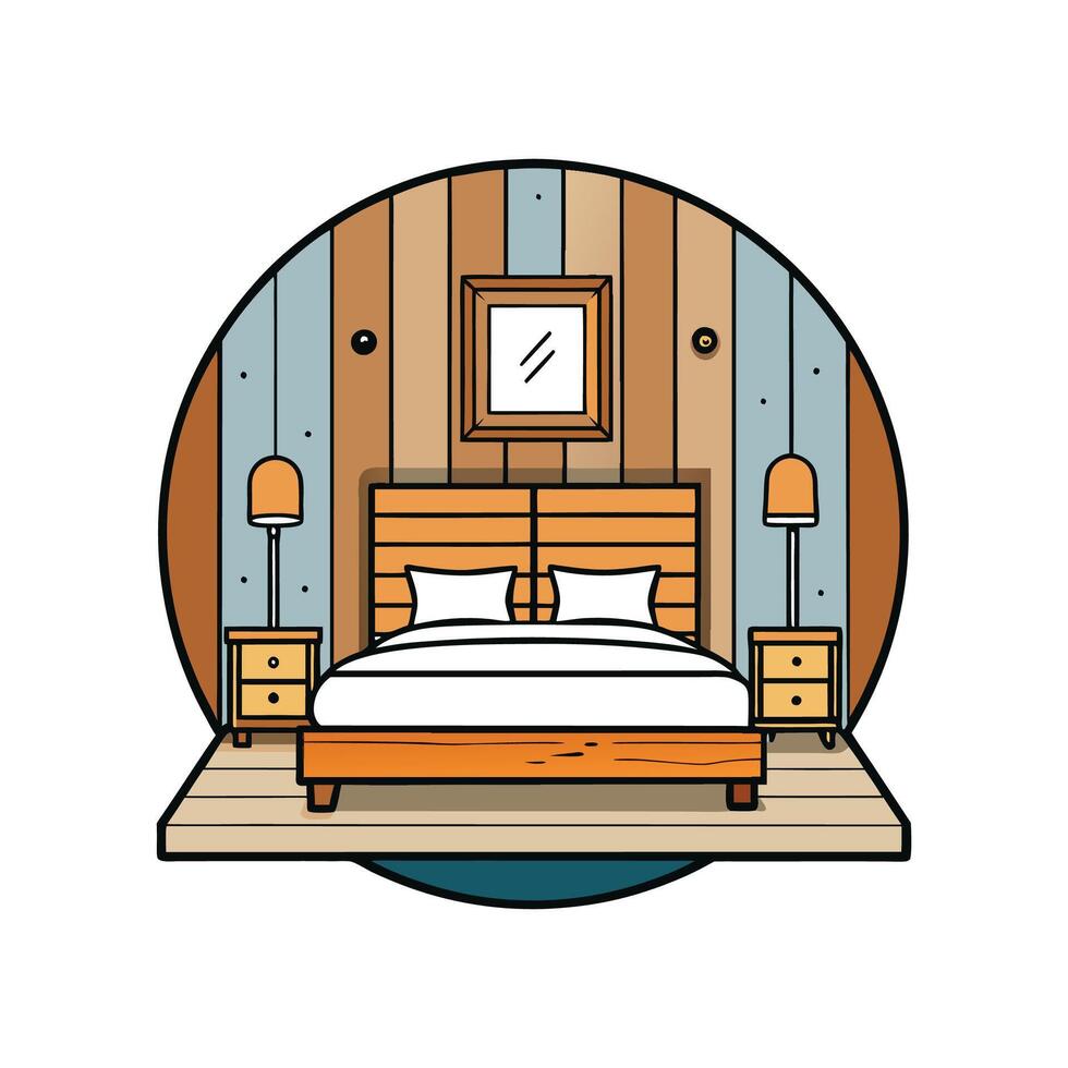 Modern Bedroom Featuring Rustic Wood Wall Accents vector