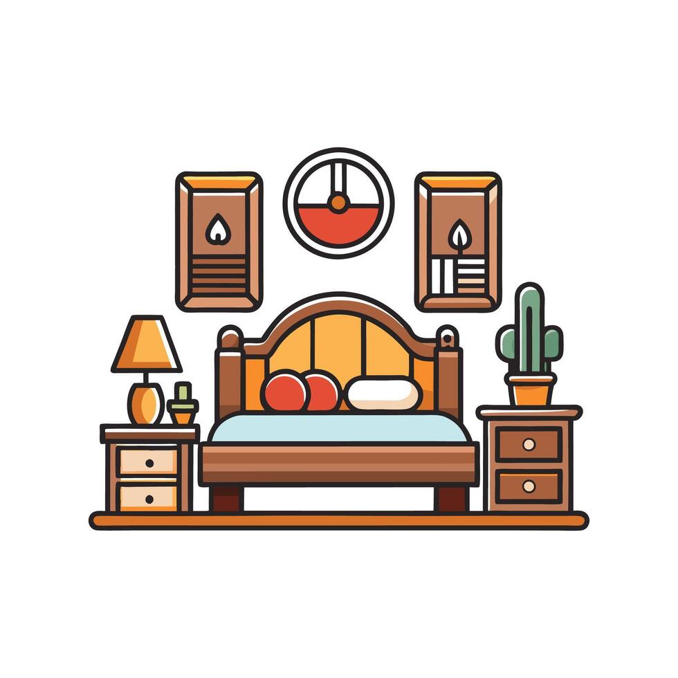 Elegant Bedroom with Rustic Wooden Accents vector
