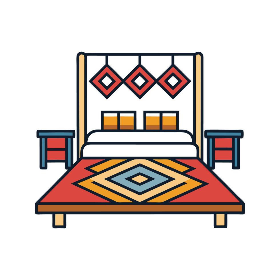 Chic Bedroom with Scandinavian Woven Rug vector