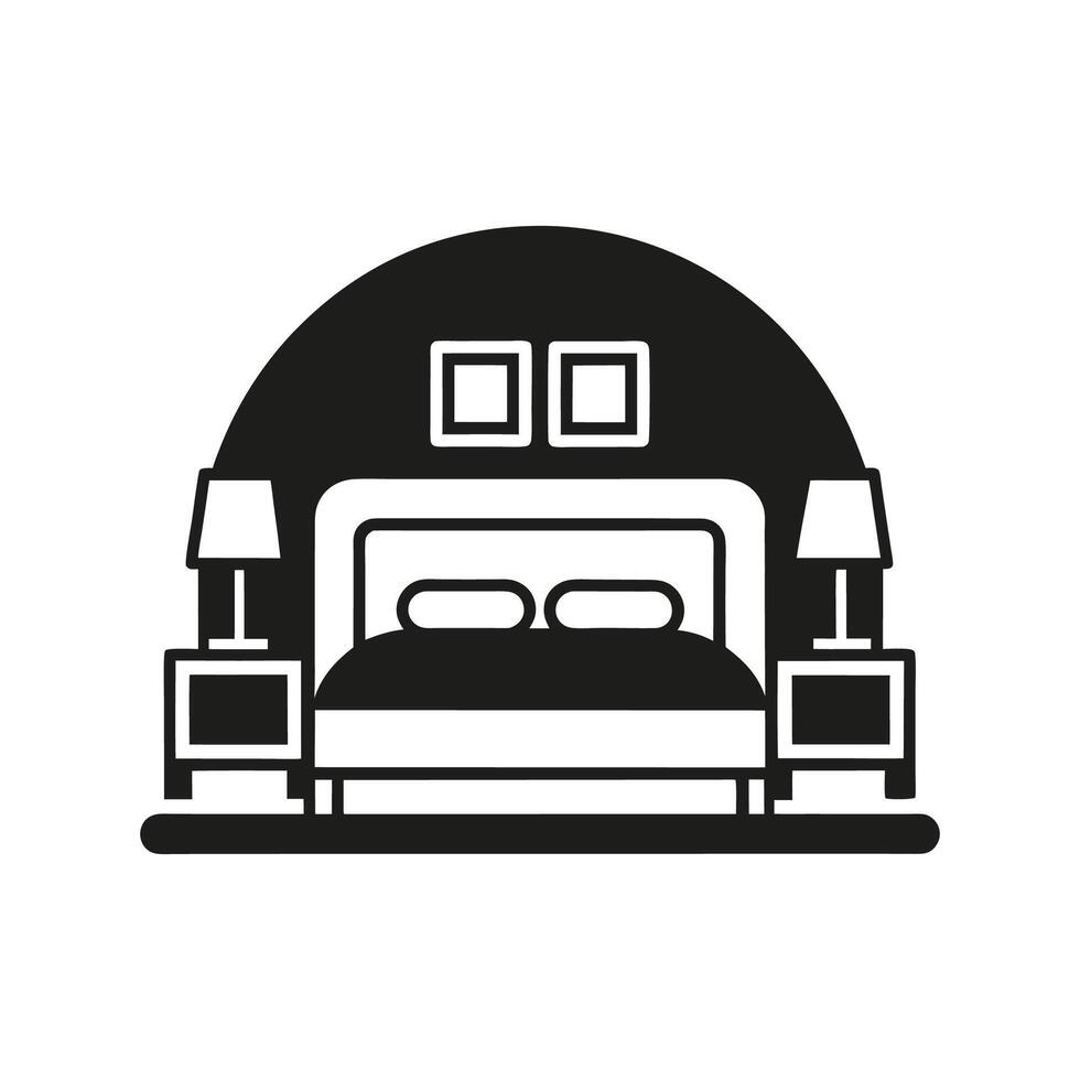 Modern Bedroom Featuring Sleek AllBlack Decor vector