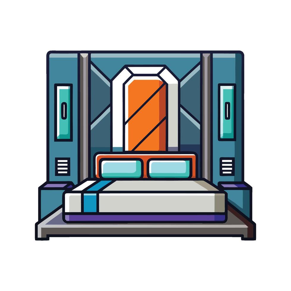 Chic Bedroom with Futuristic Wall Panels vector