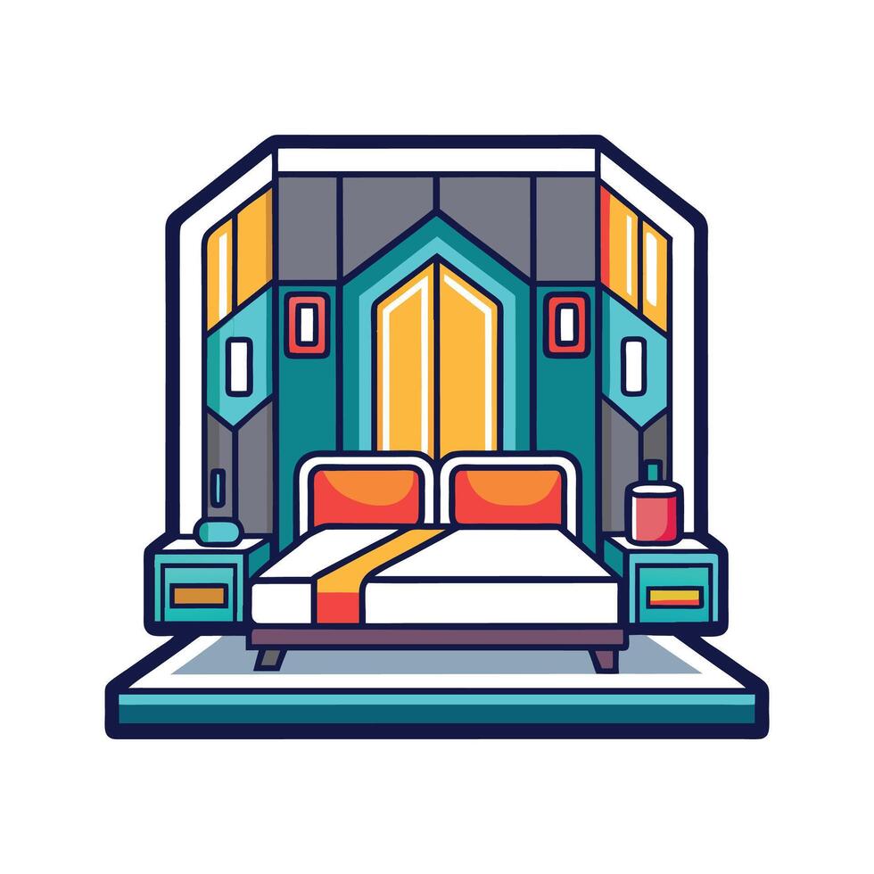 Modern Bedroom Featuring Futuristic Wall Panels vector