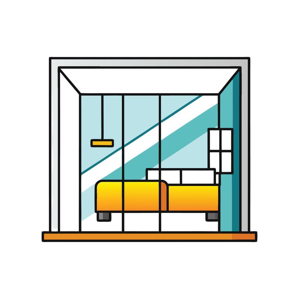 Chic Bedroom with Sleek Glass Partition vector