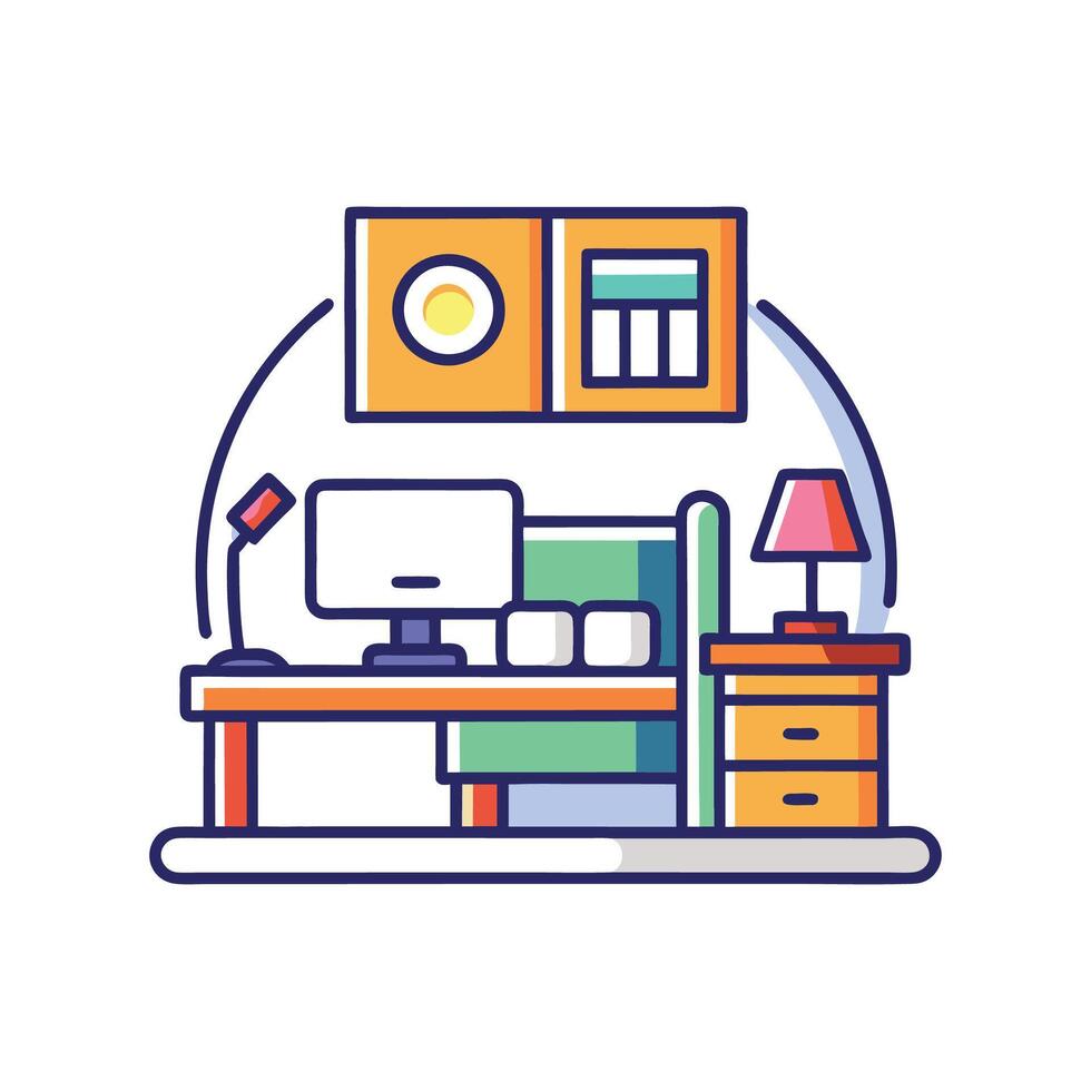 Stylish Bedroom Featuring Small Cozy Workstation vector