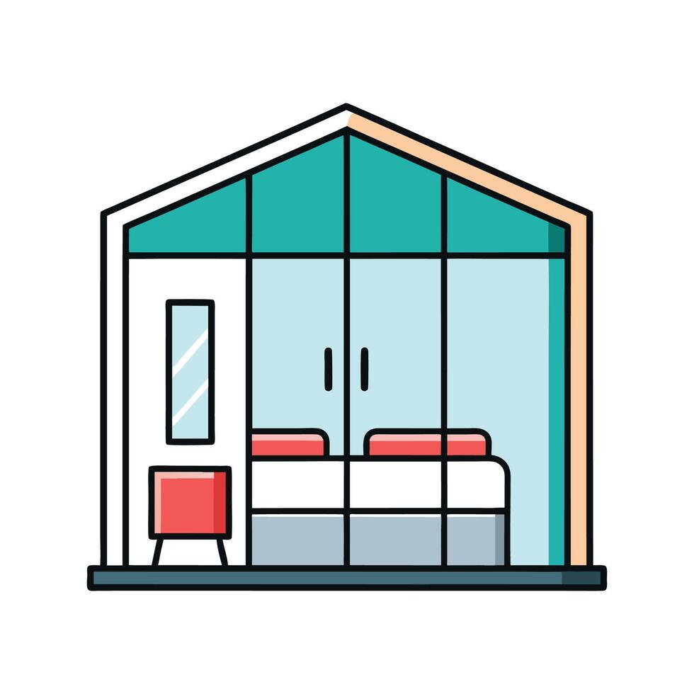 Elegant Bedroom Featuring Sleek Glass Partitions vector