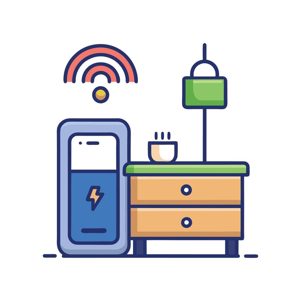 Elegant Bedroom Featuring Wireless Charging Nightstand vector