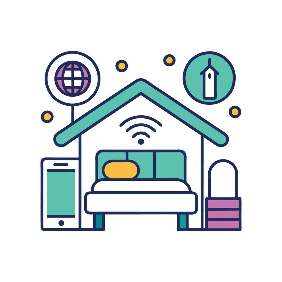 Modern Bedroom Featuring Smart Voice Control Features vector