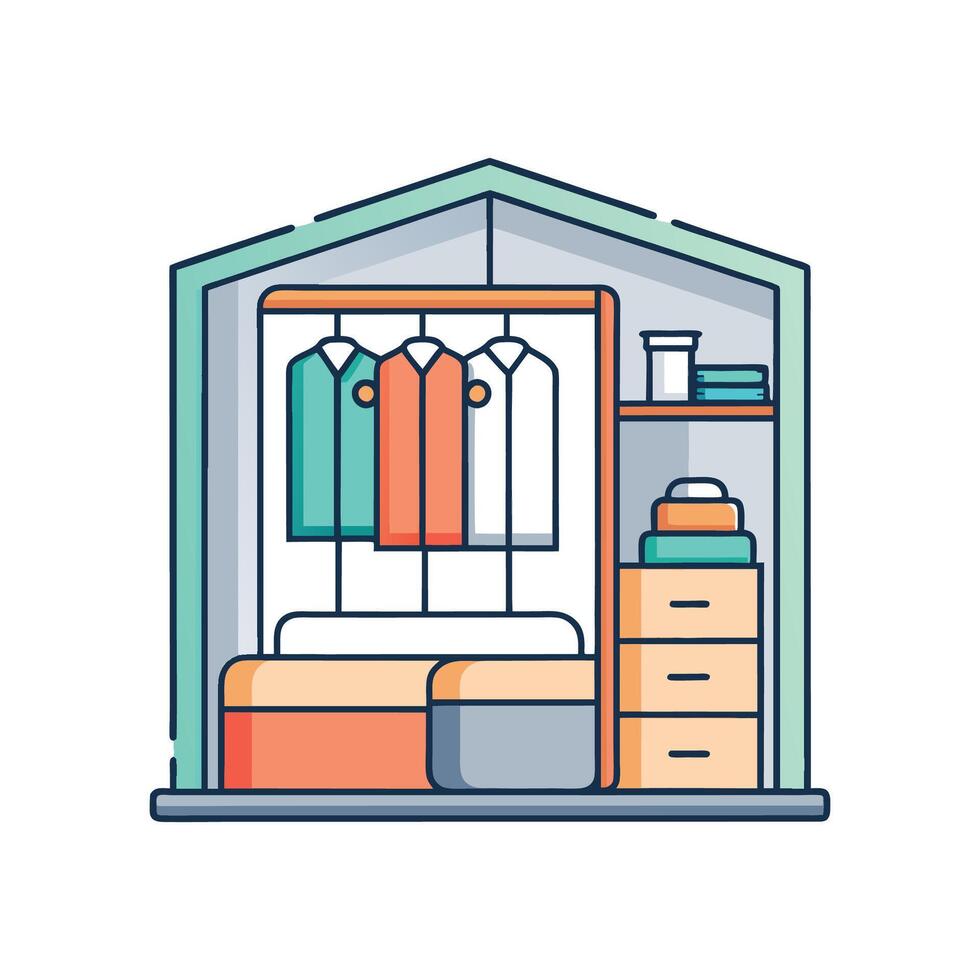 Elegant Bedroom Featuring Open Wardrobe Design vector
