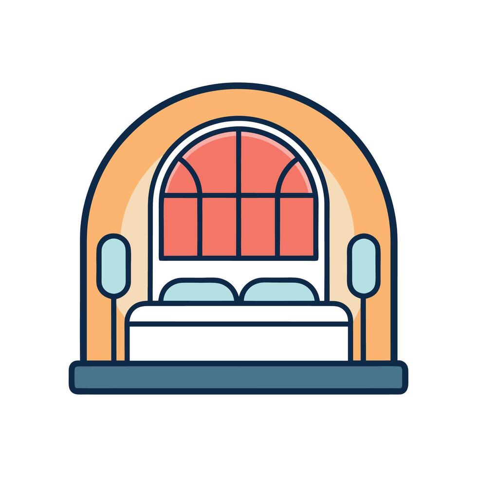 Chic Bedroom with Stunning Arched Windows vector
