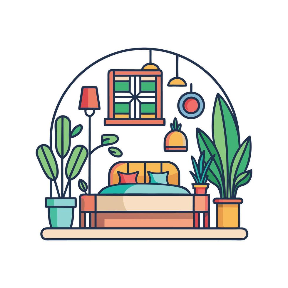 Elegant Bedroom Featuring Indoor Garden Theme vector