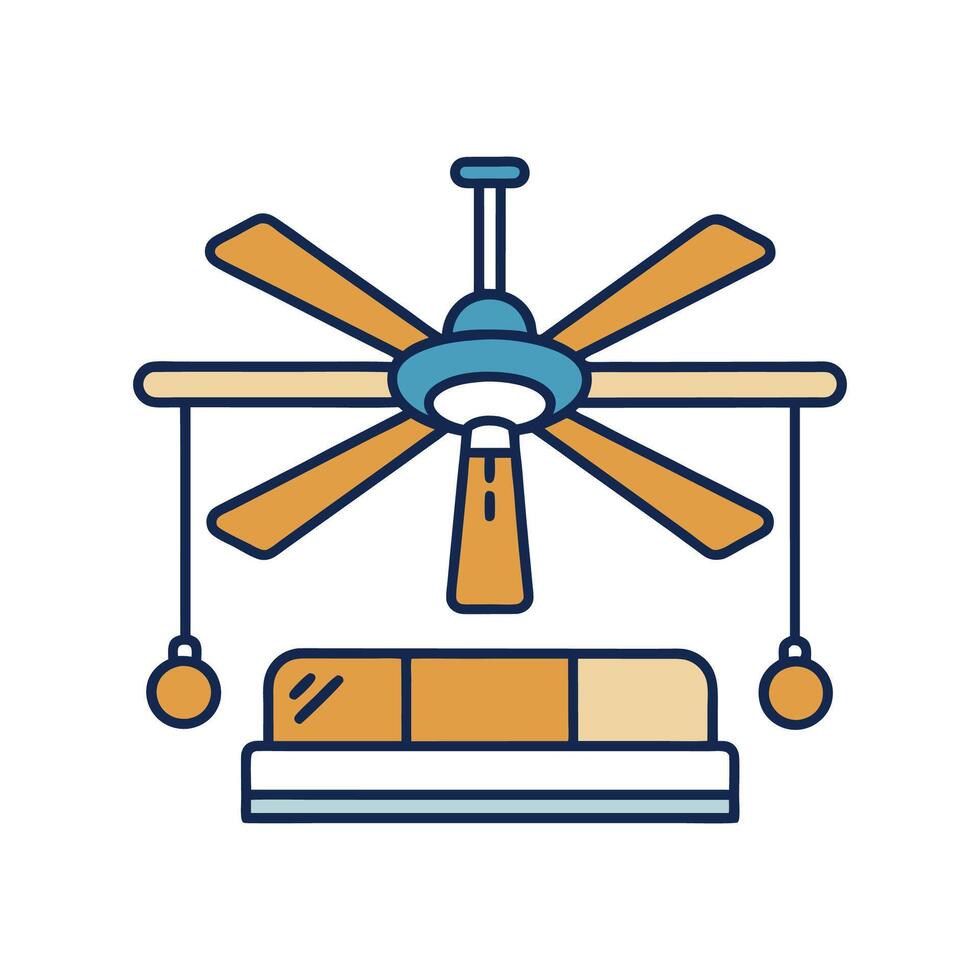 Modern Bedroom Featuring Stylish Ceiling Fan vector