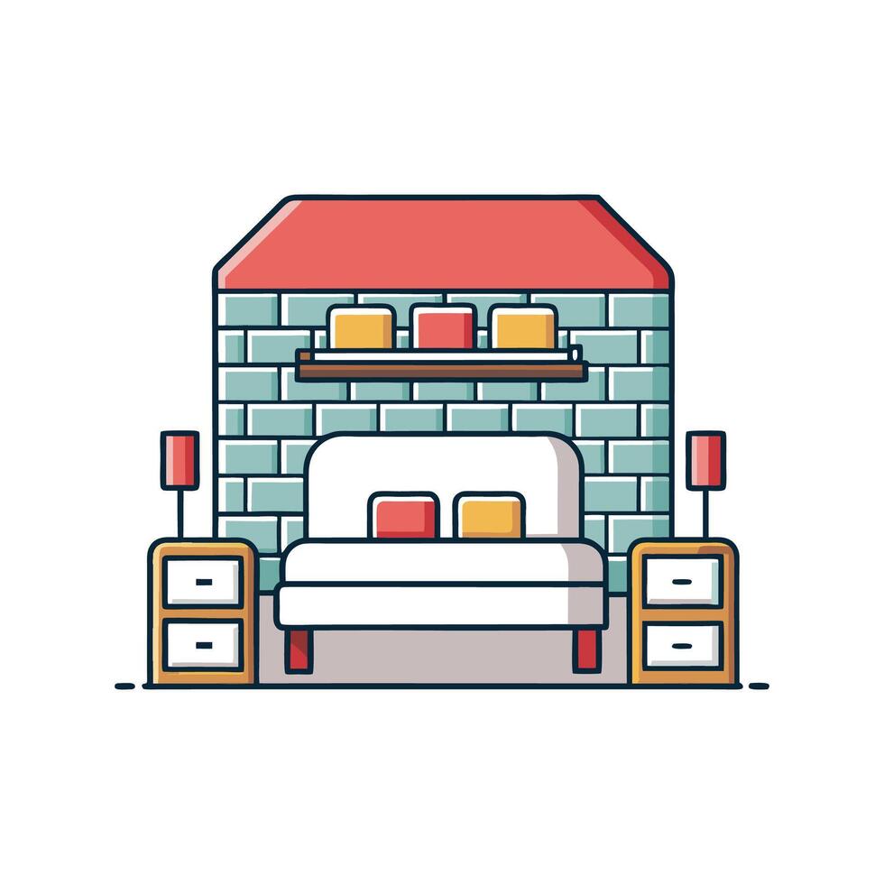 Chic Bedroom Design with White Washed Brick Accent vector