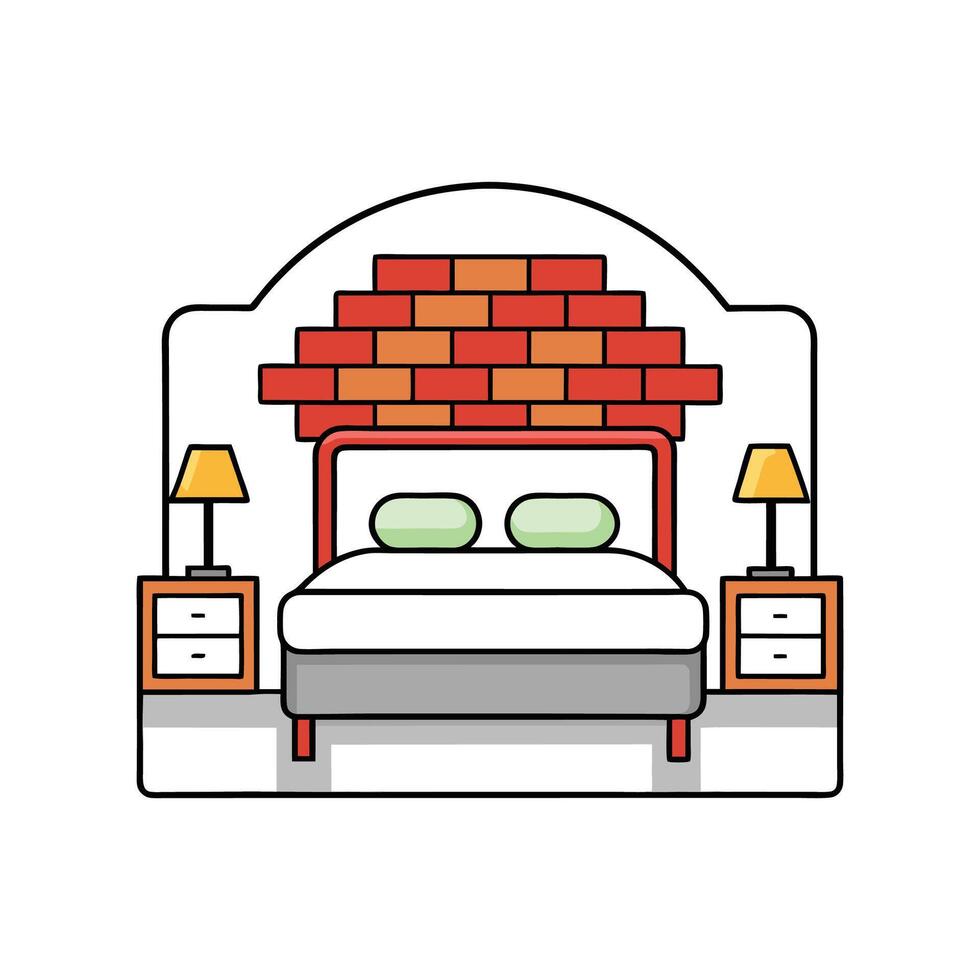 Stylish White Washed Brick Wall Accent in Bedroom vector
