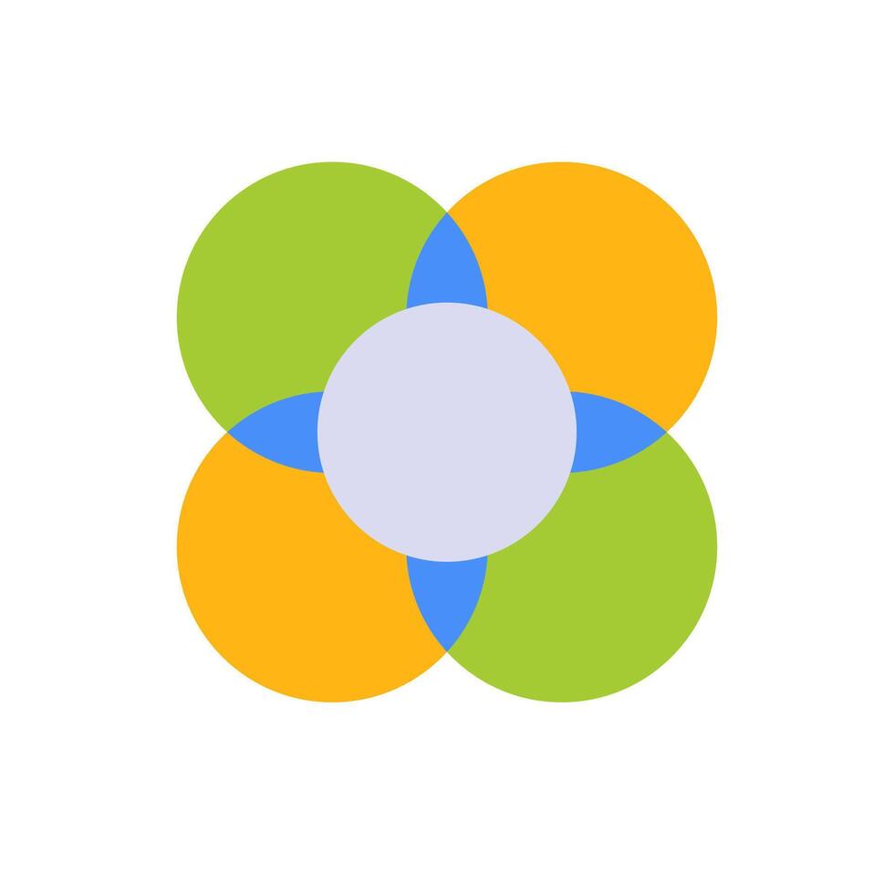 Overlapping colorful circle design with vibrant orange, green, and blue elements vector