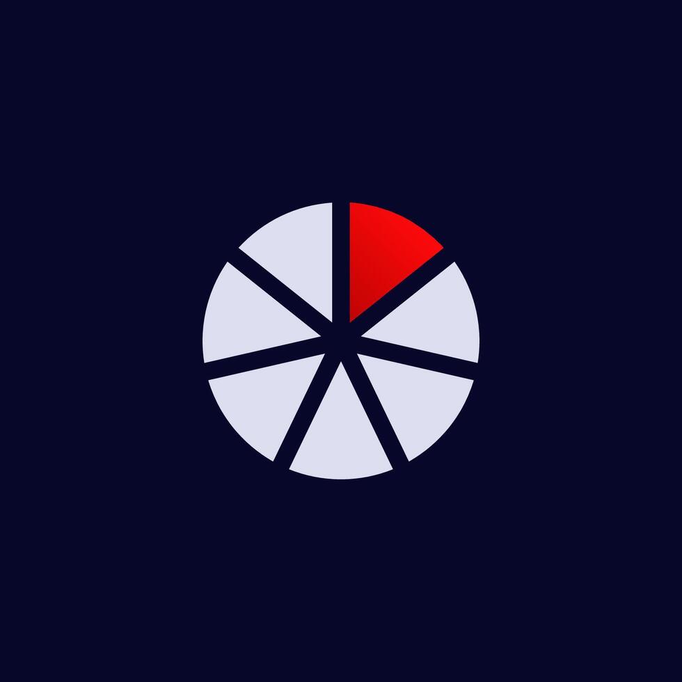 Circular chart with highlighted red segment displaying data visualization vector