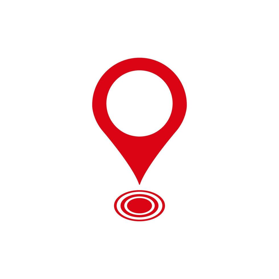 Red location pin with circular design symbolizing map pointer on white vector