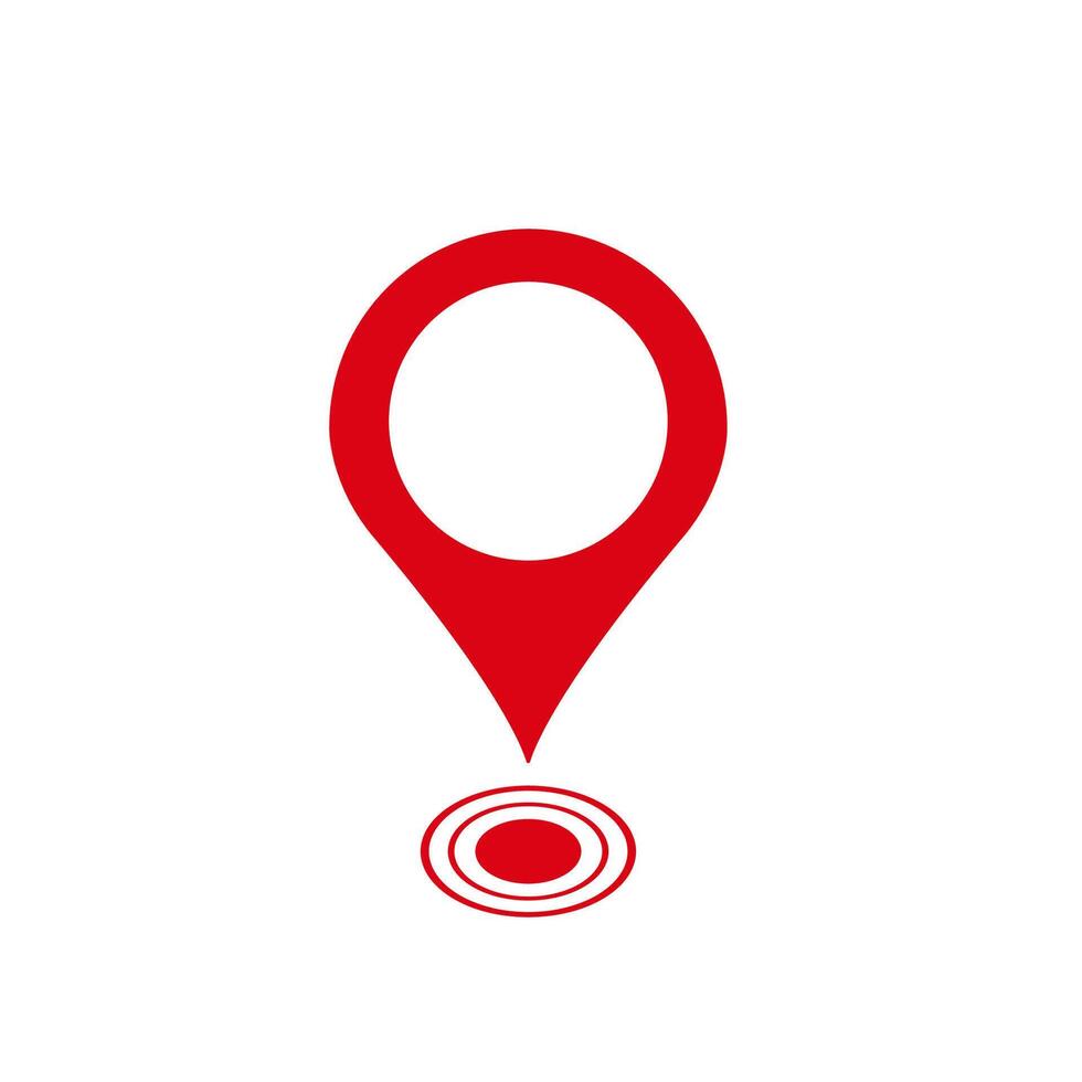 Red location icon with circular rings for navigation and map applications vector