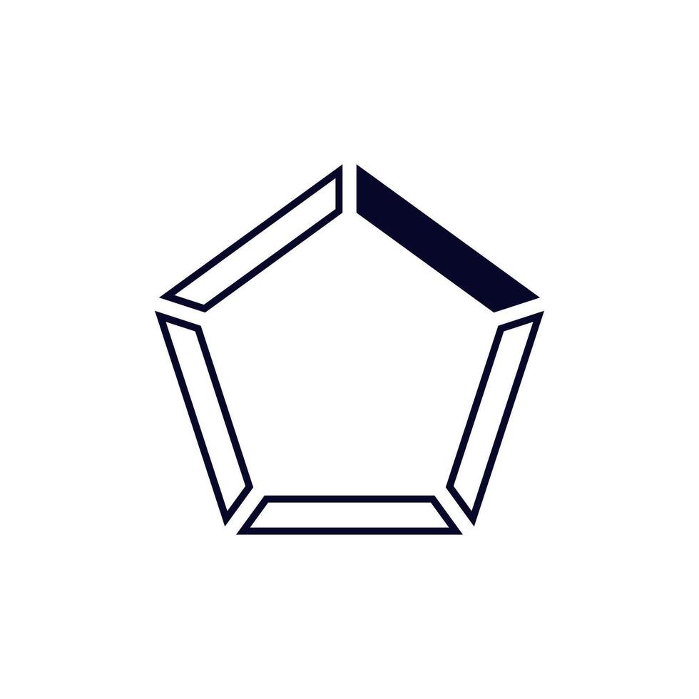 Geometric pentagon with open edge in minimalist black line style illustration vector