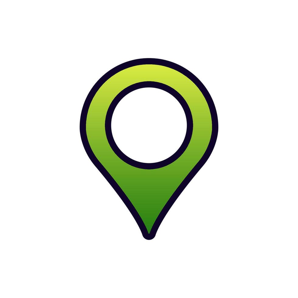 Green location pin icon with black outline for map, navigation, and directional applications vector
