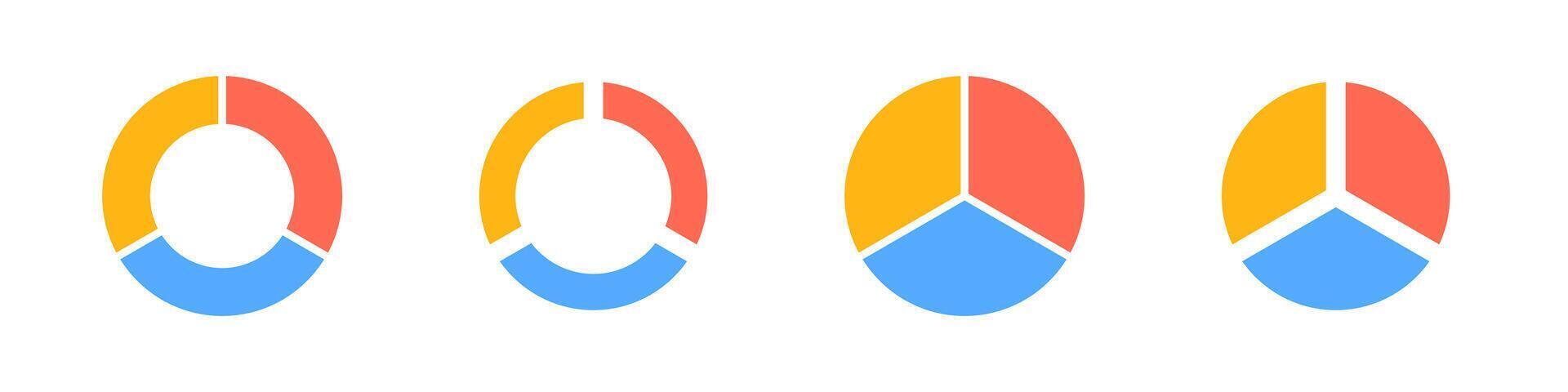 Colorful circular graphs showing segmented data in four different styles and variations vector