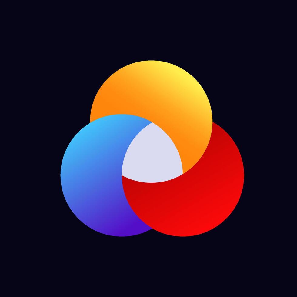 Vibrant colorful venn diagram with intersecting circles in blue red and yellow vector