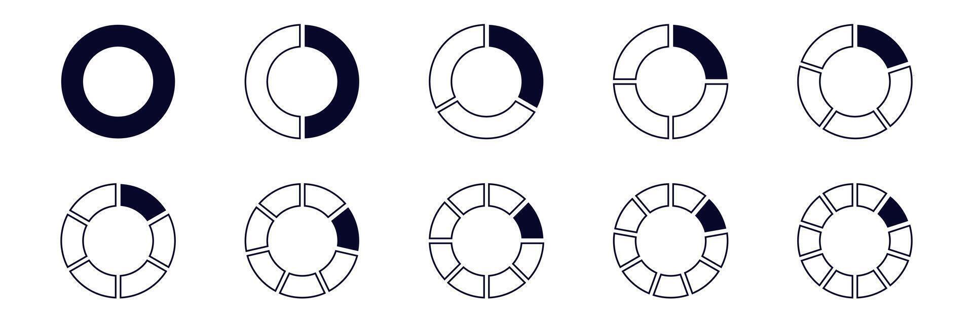 Circular pattern of geometric shapes in black and white with varied section fill levels vector