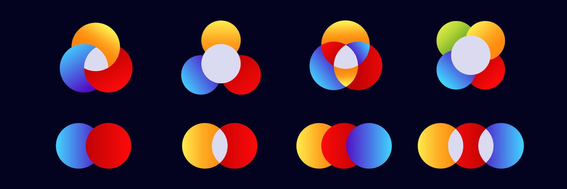 Vibrant overlapping circles creating unique visual patterns and color combinations vector