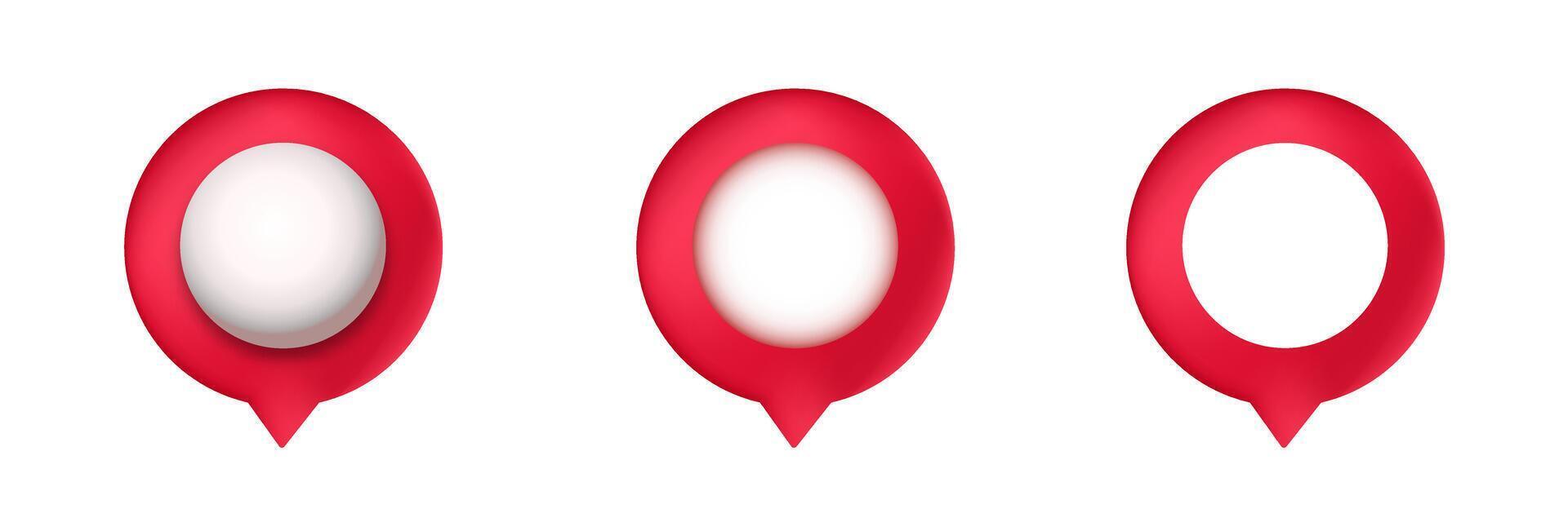 Three red speech bubbles with varied fillings and borders in a row vector