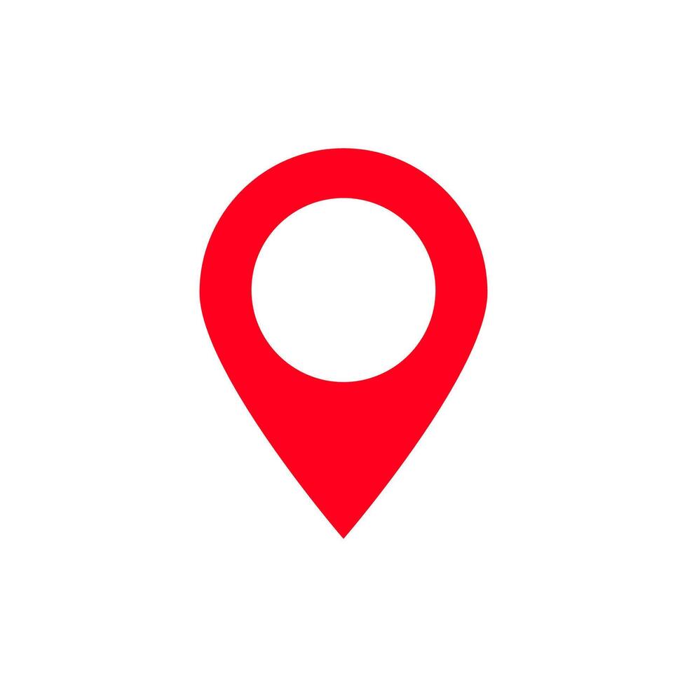 Bright red location pin icon for maps and navigation on digital devices and applications vector