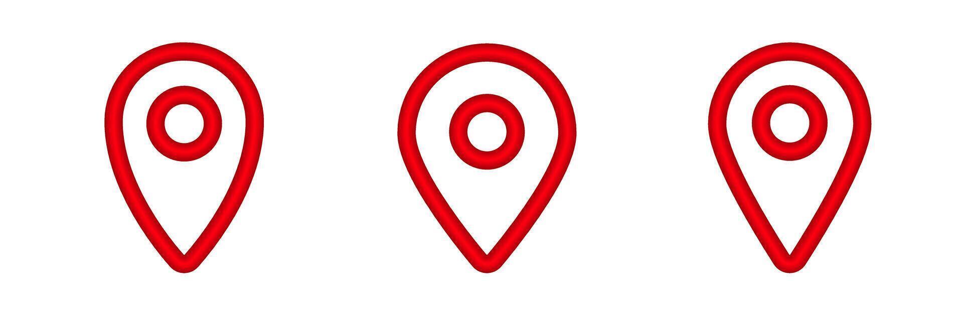 Three bold red location icons in sequence with simple circular design elements vector