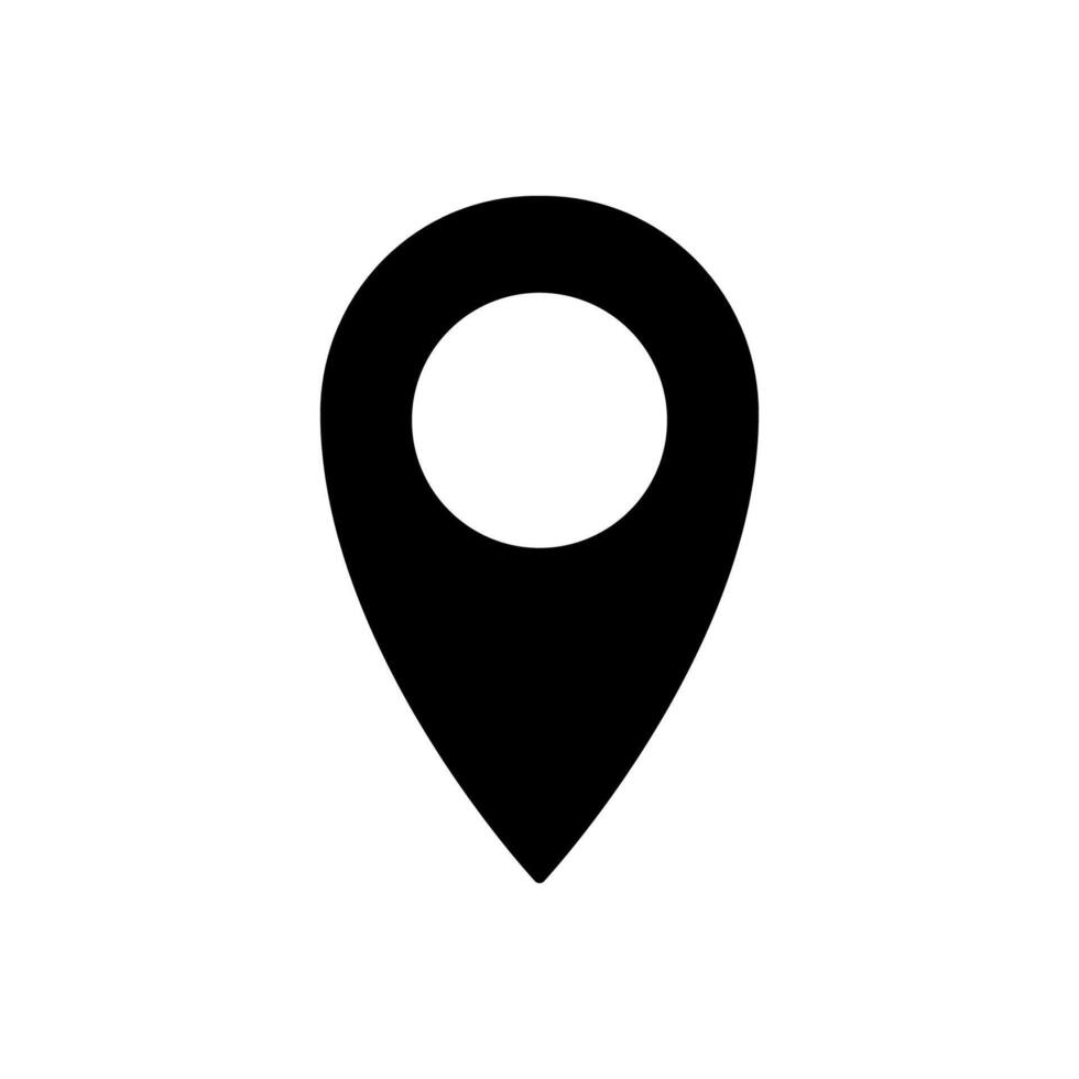 Simple black map marker icon showing a classic location pin design vector