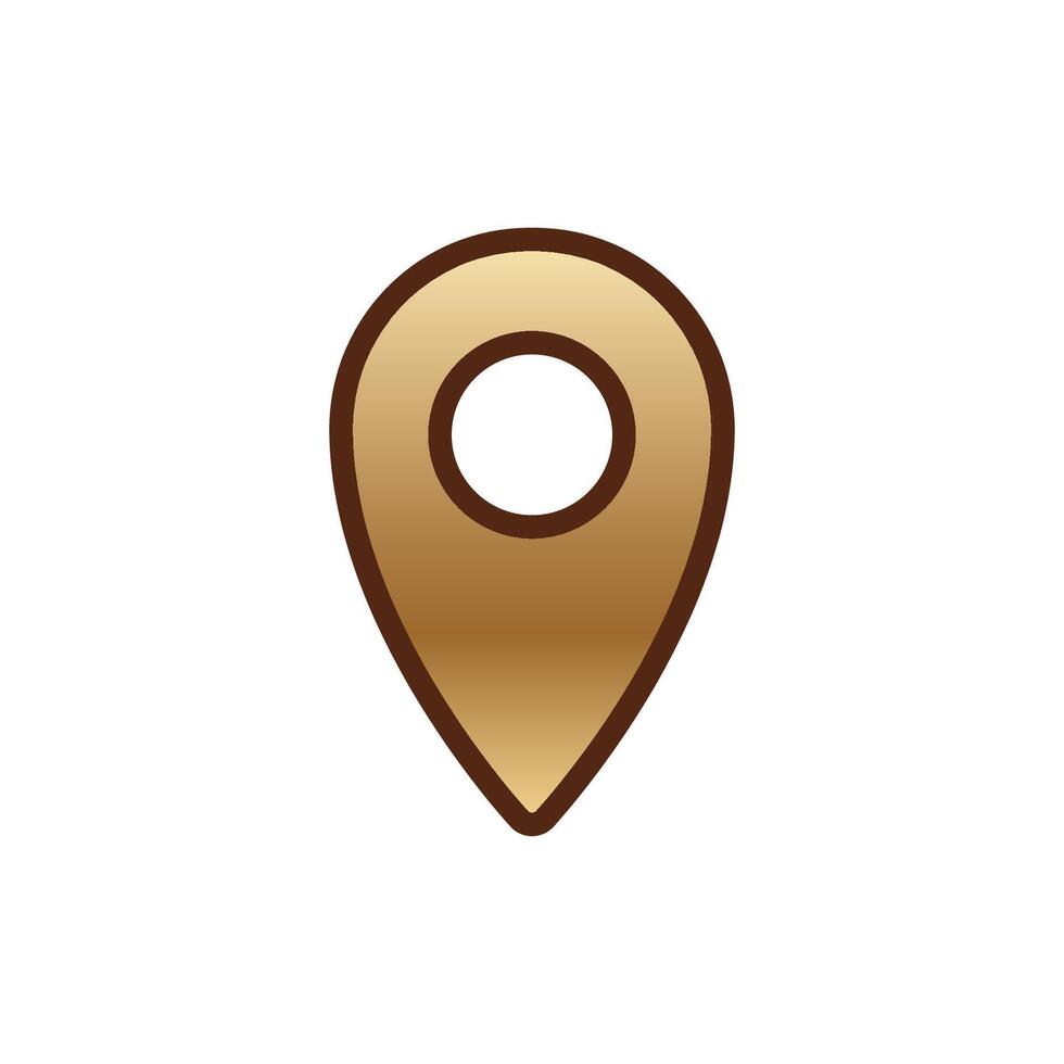 Brown location pin icon with circular design and gradient shading on hexagonal layout vector