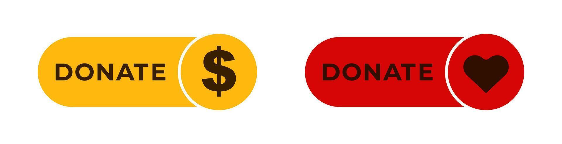 Yellow and red donate buttons with dollar sign and heart symbols for online fundraising vector