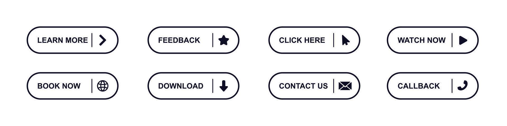 Interactive buttons for websites with icons and text for user engagement and easy navigation vector