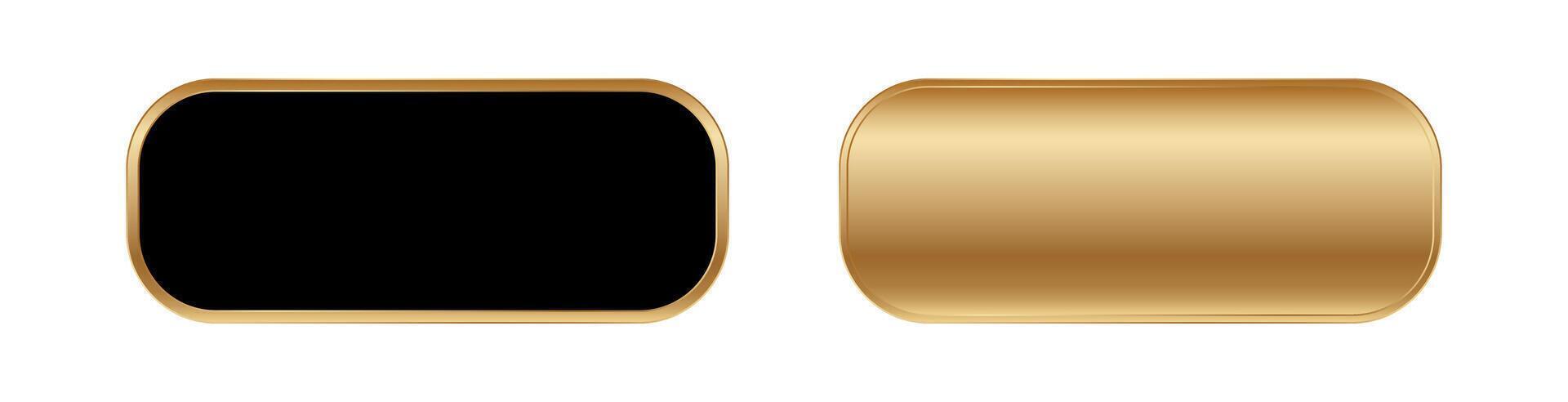 Two gold rectangle buttons with smooth glossy finish and rounded corners displayed side by side vector