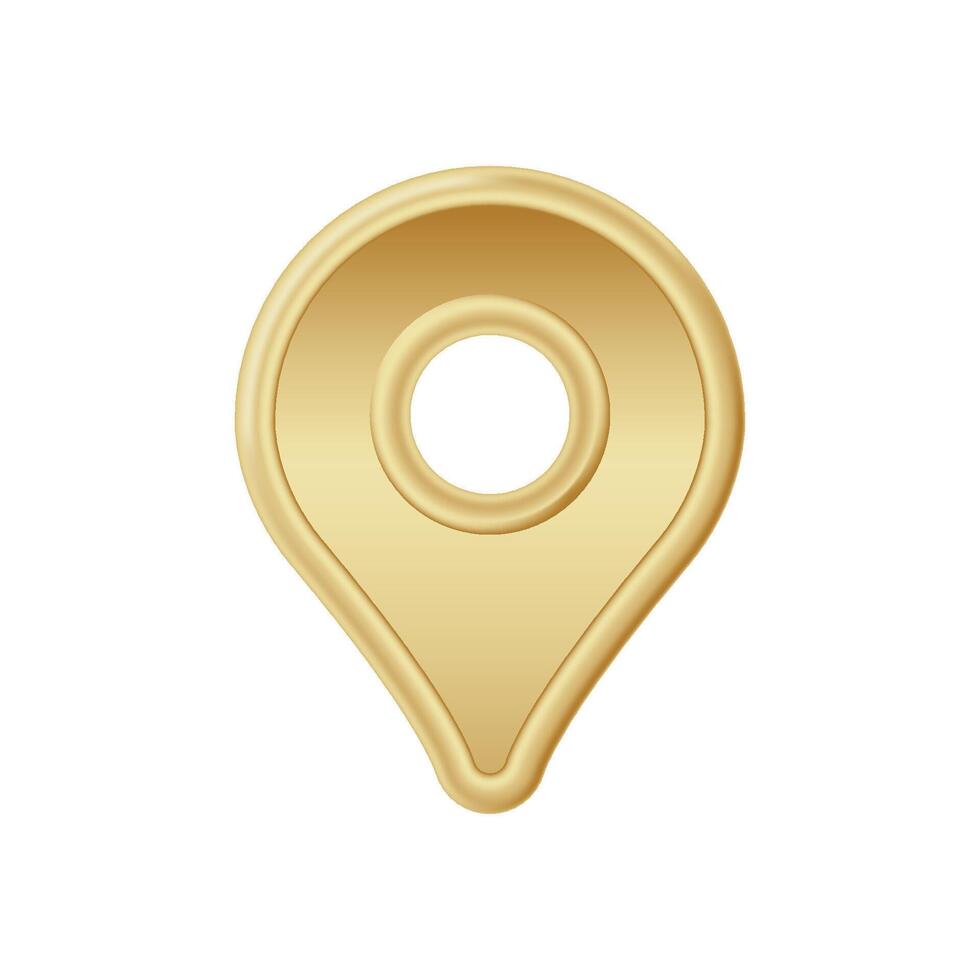 Golden location marker icon with smooth circular center and elegant metallic finish design vector
